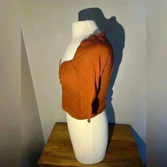 Free People orange quarter sleeved top - Picture 8 of 9